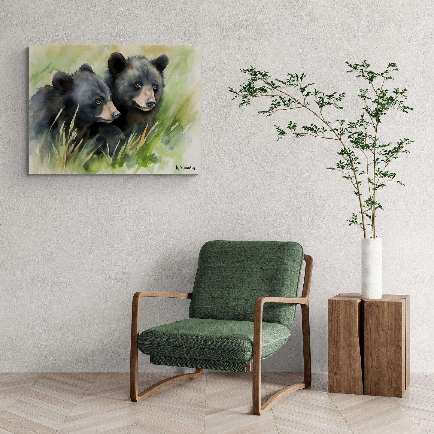 Black Bear Cubs in Grass | Canvas Print | Wildlife Art | Cabin Art | Forest Art | Archer Kincaid | watercolor bears | baby bear watercolor