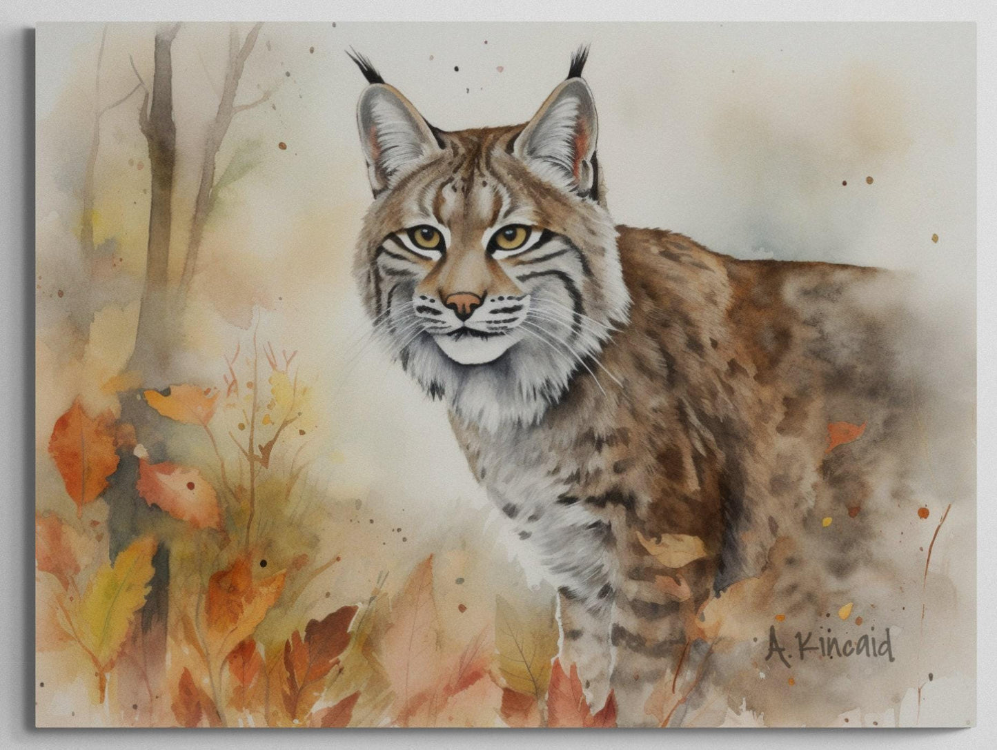 a painting of a bobcat standing in a field