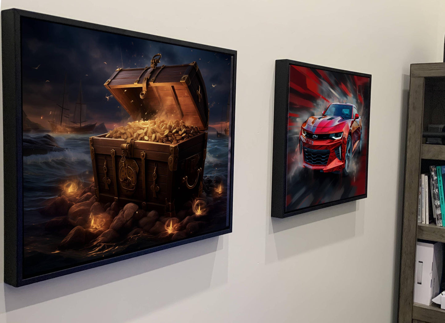 Pirate Treasure Chest Canvas Art, Gold Coins Beach Print, Nautical Adventure Wall Decor, Maritime Wealth Painting, Sunset Ocean Art