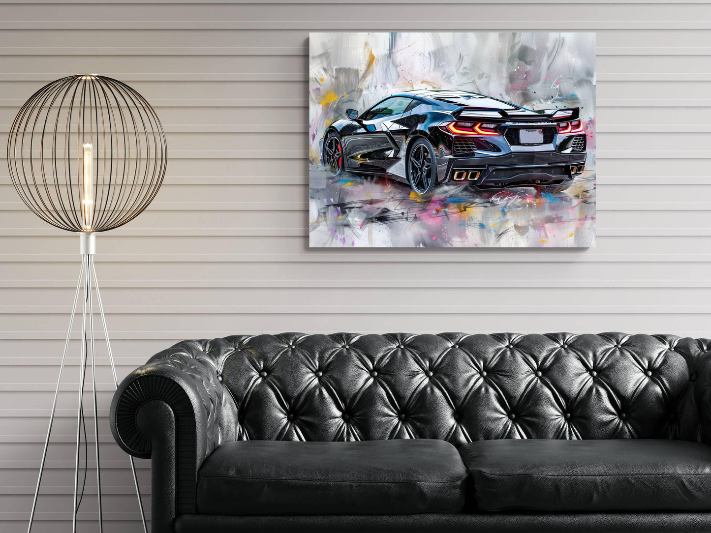 2025 C8 Corvette Canvas Wall Art Rear View | Black Chevrolet Sports Car Print | Modern Auto Poster | Car Lover Gift | C8 Vette Decor