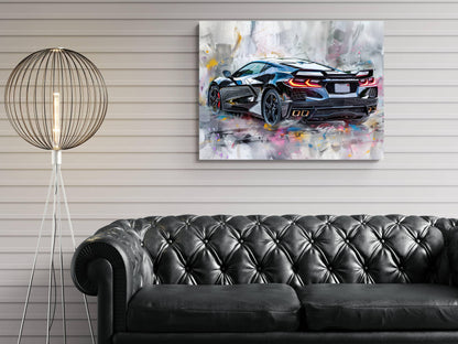 2025 C8 Corvette Canvas Wall Art Rear View | Black Chevrolet Sports Car Print | Modern Auto Poster | Car Lover Gift | C8 Vette Decor