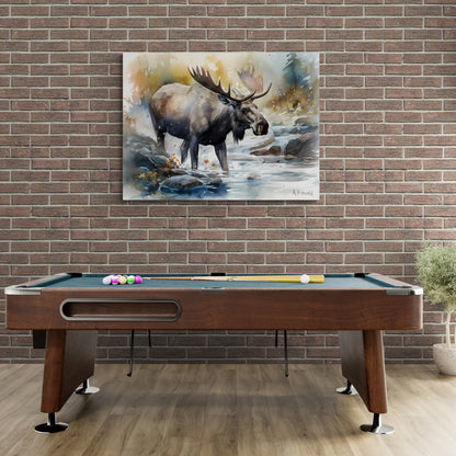Moose in River #2 | Canvas Print | Wildlife Art | Cabin Art | Forest Art | Archer Kincaid | watercolor artful