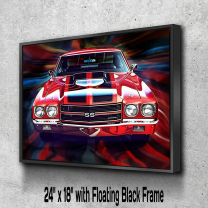 1970 Chevrolet Chevelle SS 454 Red from Front Canvas Print | Vintage Auto Wall Art Decor | Retro Muscle Car | Car Lovers Poster Gift
