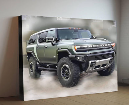 2025 GMC Hummer EV Moonshot Green Canvas Print | Auto Wall Art | Painting Modern SUV Electric Vehicle | Car Poster | Garage Office Wallart