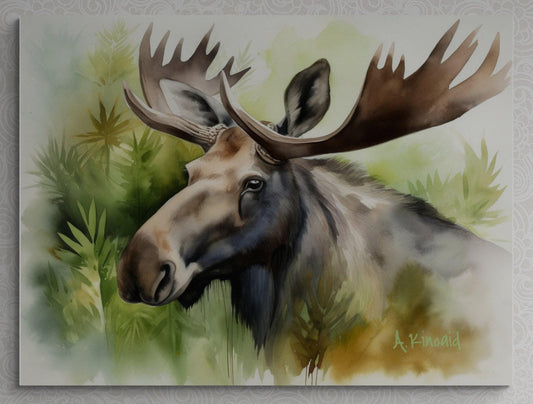 a painting of a moose with antlers on it's head