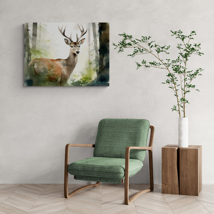 Deer in Forest | Canvas Print | Wildlife Art | Cabin Art | Forest Art | Archer Kincaid | watercolor wallart forest landscape