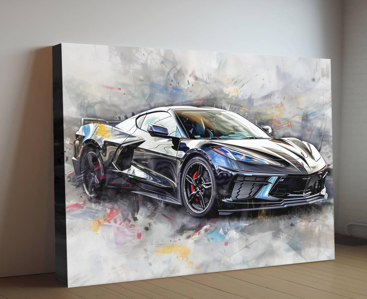 2025 C8 Corvette Canvas Wall Art | Black Chevrolet Sports Car Print | Modern Auto Poster | Car Lover Gift | C8 Vette Decor | Supercar Poster