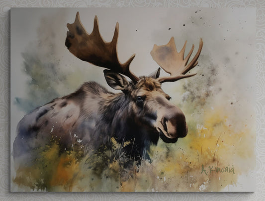 a painting of a moose with large antlers