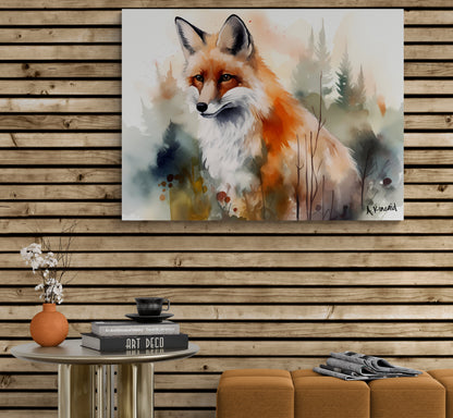 Majestic Fox | Canvas Print | Wildlife Art | Cabin Art | Forest Art | Archer Kincaid | watercolor fox