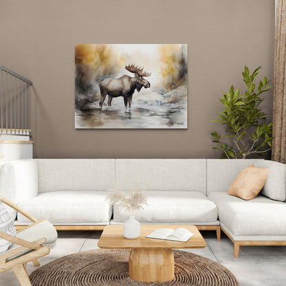 Moose in River #3 | Canvas Print | Wildlife Art | Cabin Art | Forest Art | Archer Kincaid