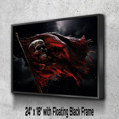 Red Pirate Flag Canvas, Skull Jolly Roger Wall Art, Gothic Nautical Print, Dark Maritime Decor, Weathered Battle Flag Painting