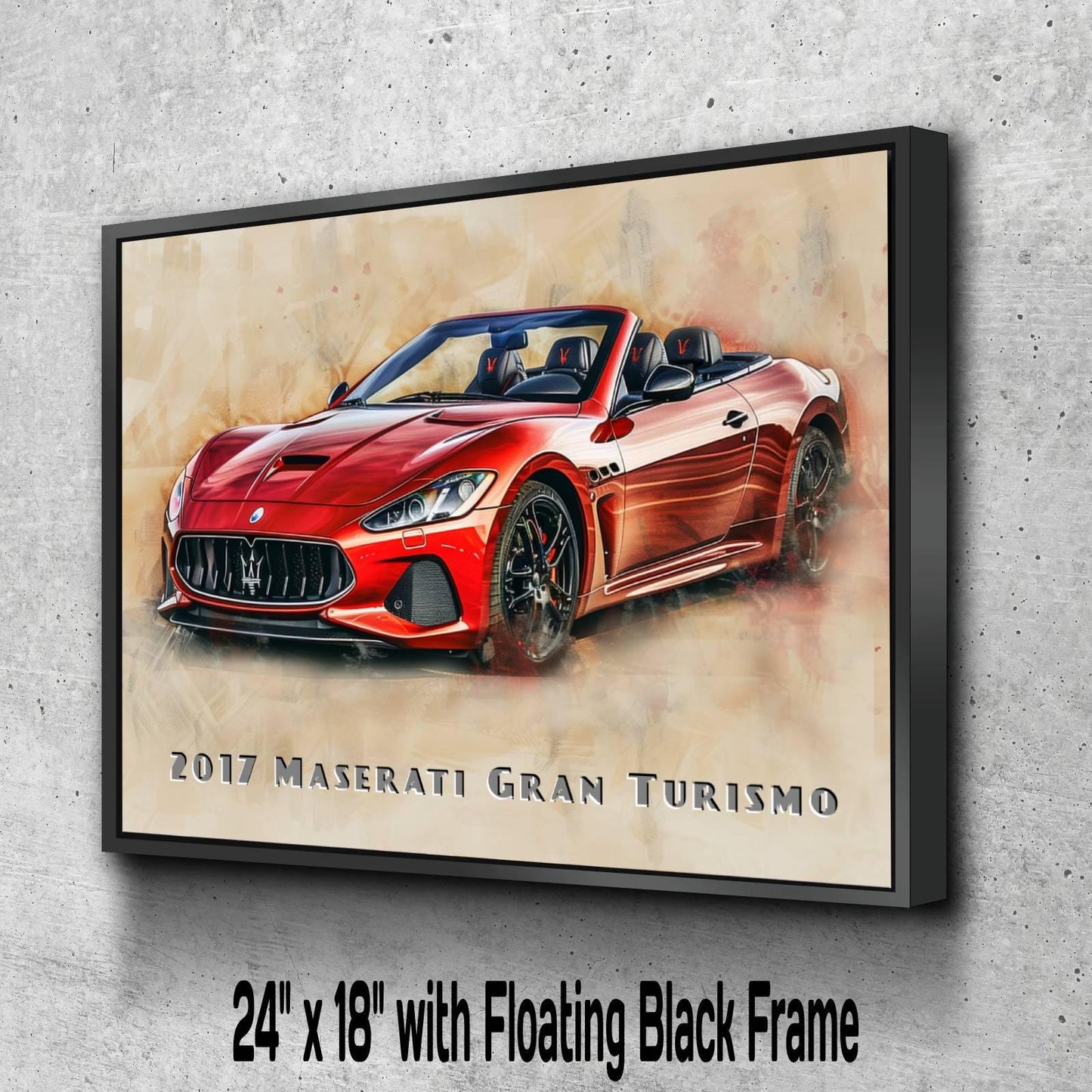 2017 Maserati Gran Turismo Convertible Canvas Print | Hyper Super Car Auto Wall Art Decor || New Car Lovers Poster Gift | Framed Mancave Art