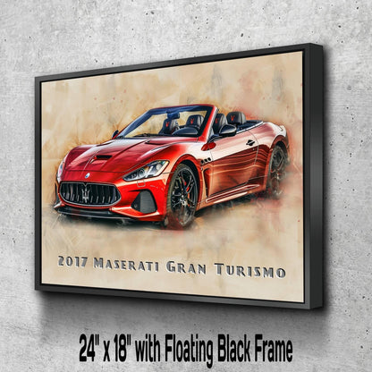 2017 Maserati Gran Turismo Convertible Canvas Print | Hyper Super Car Auto Wall Art Decor || New Car Lovers Poster Gift | Framed Mancave Art