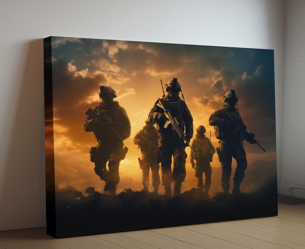 Soldiers at Dawn Canvas Print | Military Art | Cool Soldier Artwork Wall Decor | Mancave Decore - 01