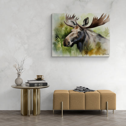 Moose In Brush Closeup | Canvas Print | Wildlife Art | Cabin Art | Forest Art | Archer Kincaid