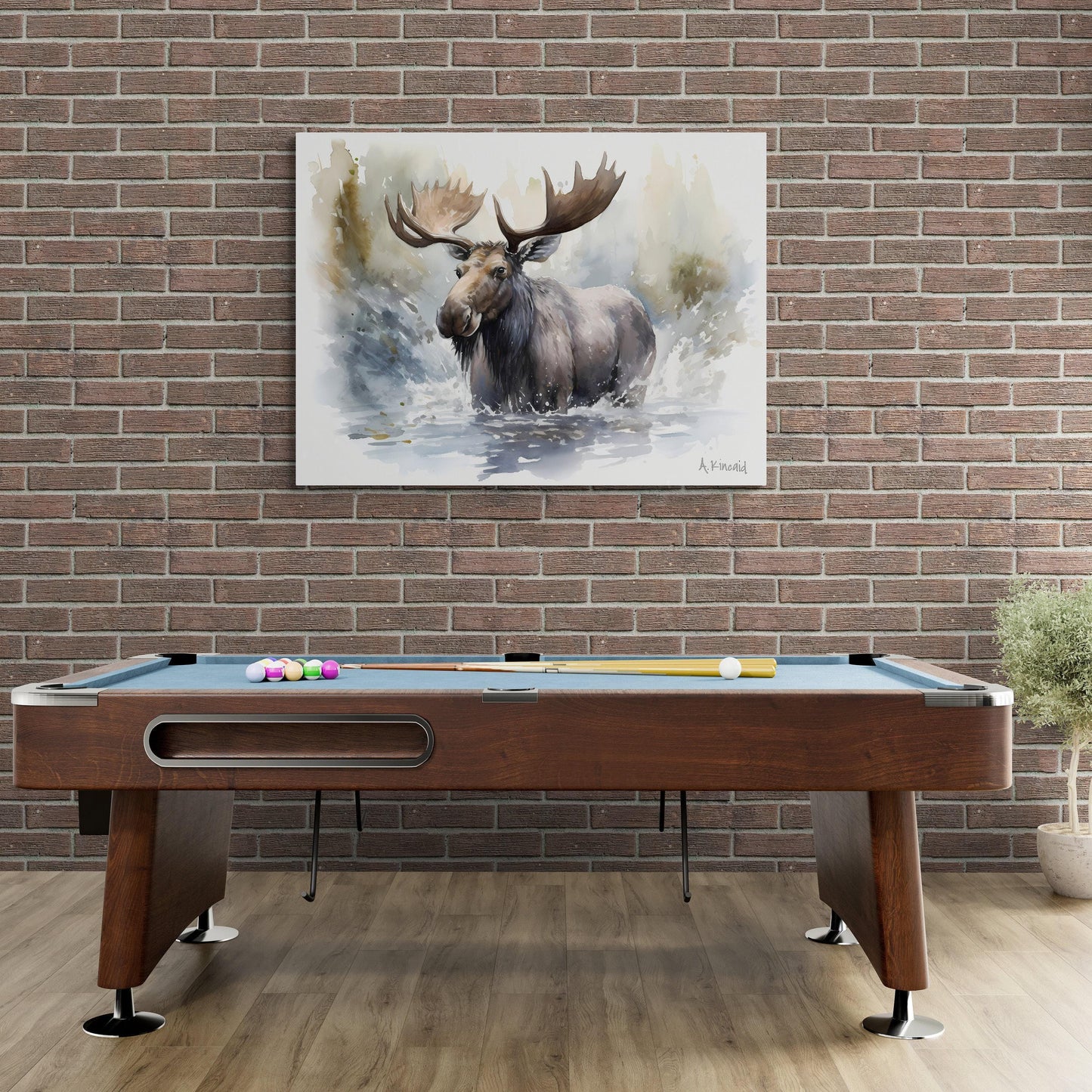 Moose in River #1 | Canvas Print | Wildlife Art | Cabin Art | Forest Art | Archer Kincaid