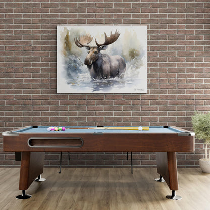 Moose in River #1 | Canvas Print | Wildlife Art | Cabin Art | Forest Art | Archer Kincaid