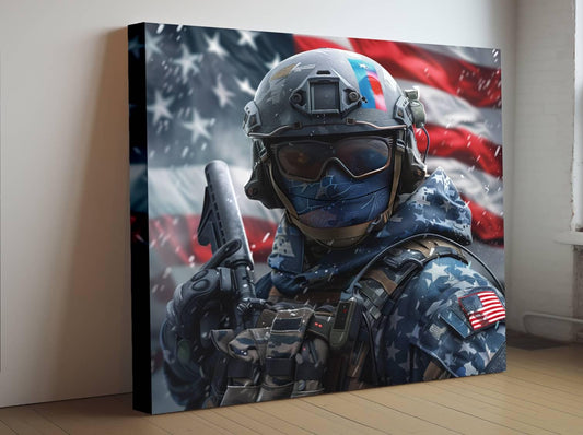 US Military Soldier Canvas or Print | Patriotic | Military Art | Cool Soldier Artwork Wall Decor