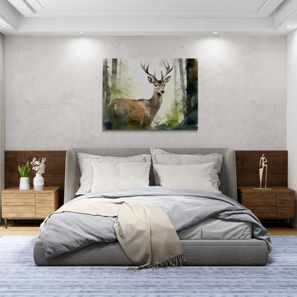 Deer in Forest | Canvas Print | Wildlife Art | Cabin Art | Forest Art | Archer Kincaid | watercolor wallart forest landscape