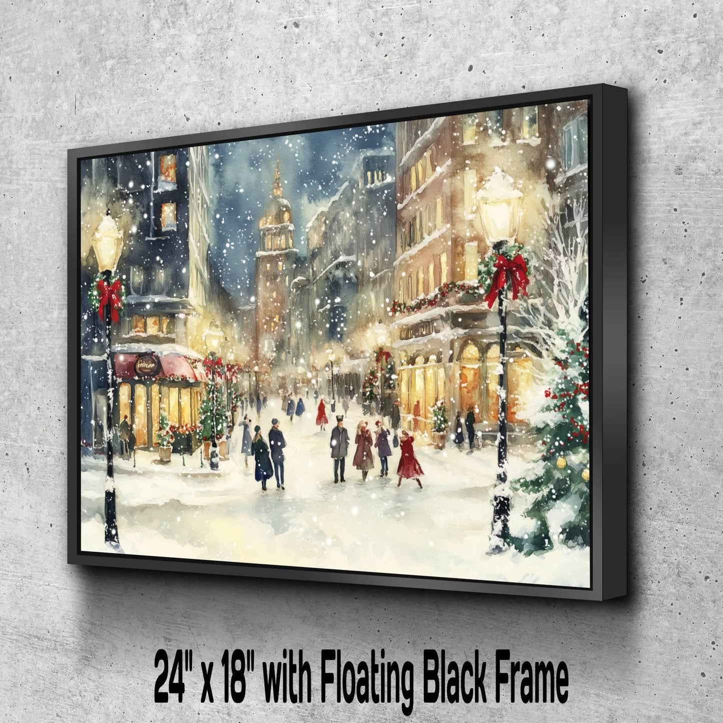 Victorian Christmas Village Print | Snowy Town Square Wall Art | Holiday Watercolor Painting | Festive Winter Scene | Vintage Xmas Decor