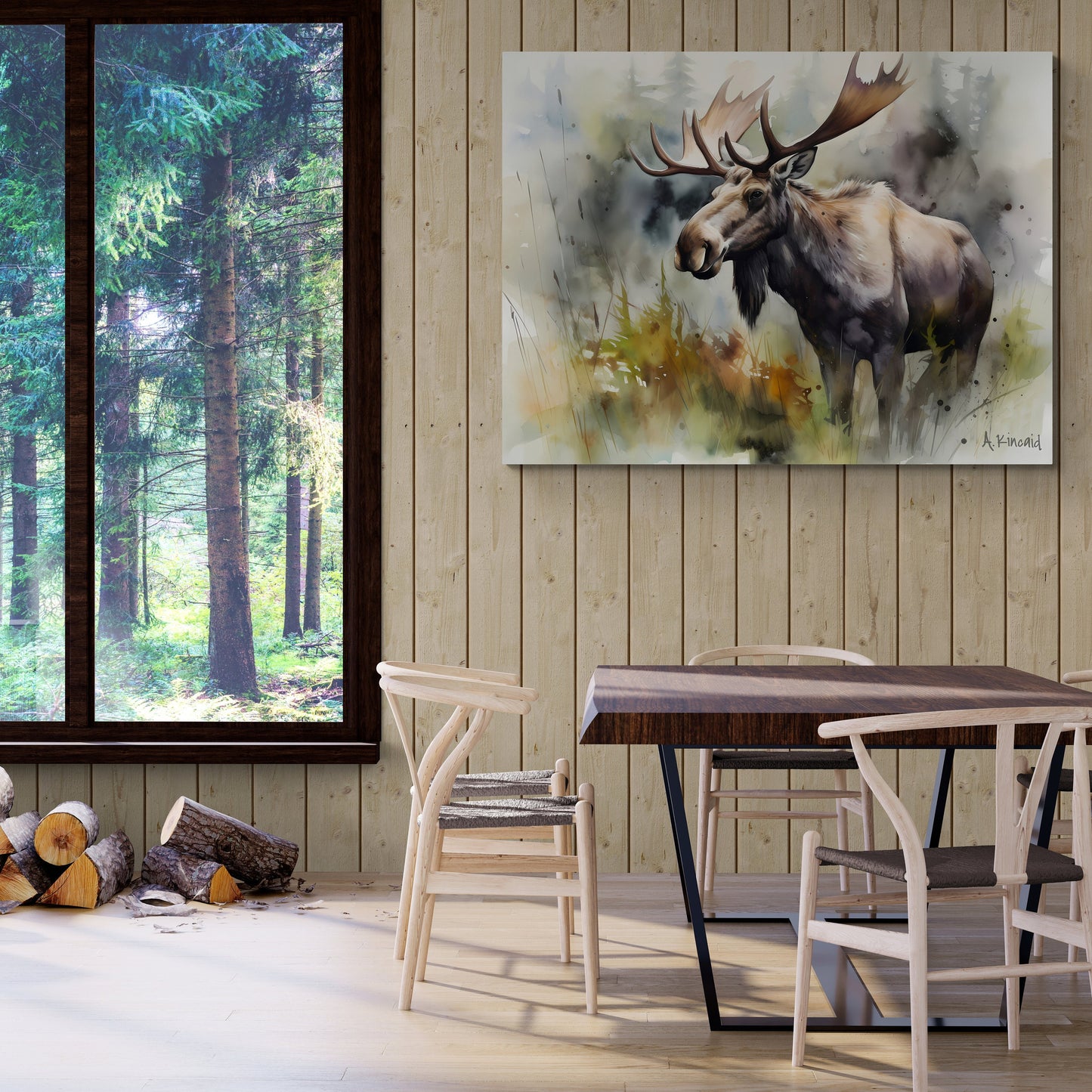 Moose In The Brush #1 | Canvas Print | Wildlife Art | Cabin Art | Forest Art | Archer Kincaid