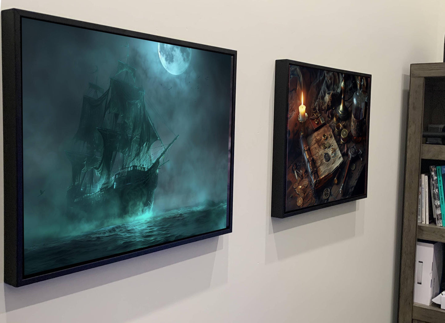 Ghost Ship Canvas Print, Ethereal Pirate Vessel Wall Decor, Spectral Galleon Teal Fog Painting, Haunted Maritime Fantasy Artwork