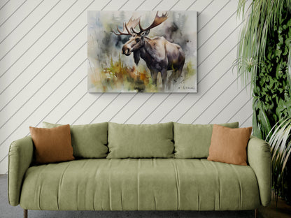 Moose In The Brush #1 | Canvas Print | Wildlife Art | Cabin Art | Forest Art | Archer Kincaid