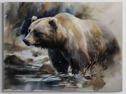 a painting of a bear in the water