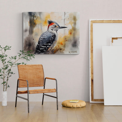 Woodpecker | Canvas Print | Wildlife Art | Cabin Art | Forest Art | Archer Kincaid | artful watercolor bird