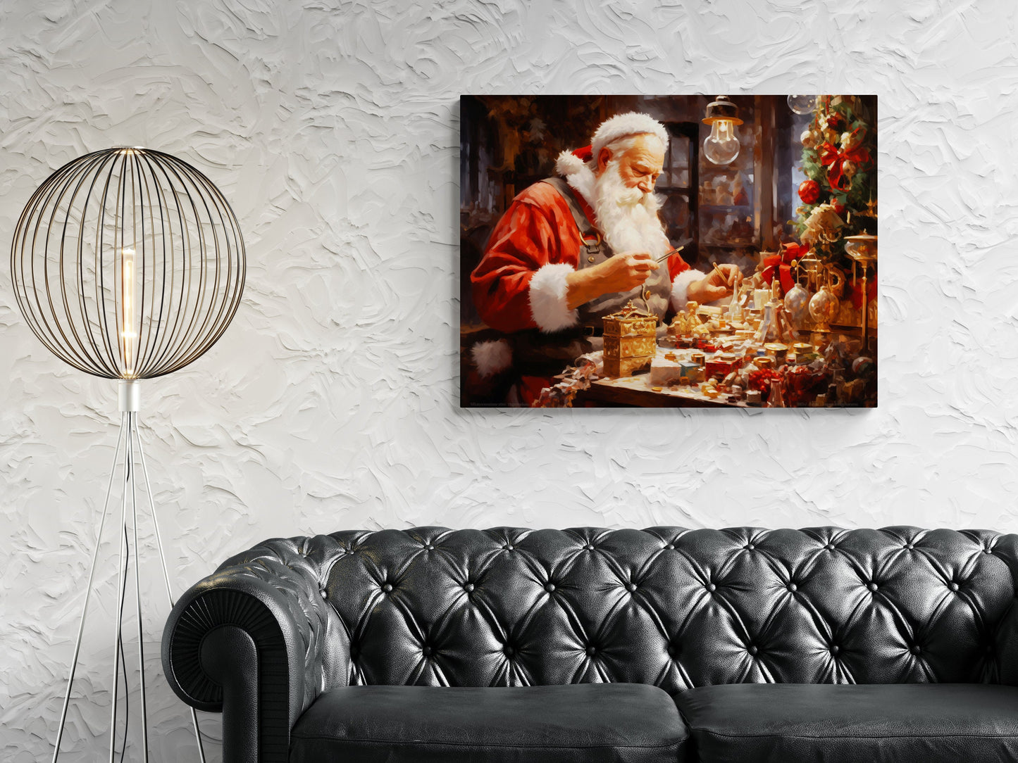 Santa Claus Print - Santa Claus Crafting Toys, Traditional Christmas Decor, Holiday Artwork, Festive Season Canvas Print, Santa Workshop