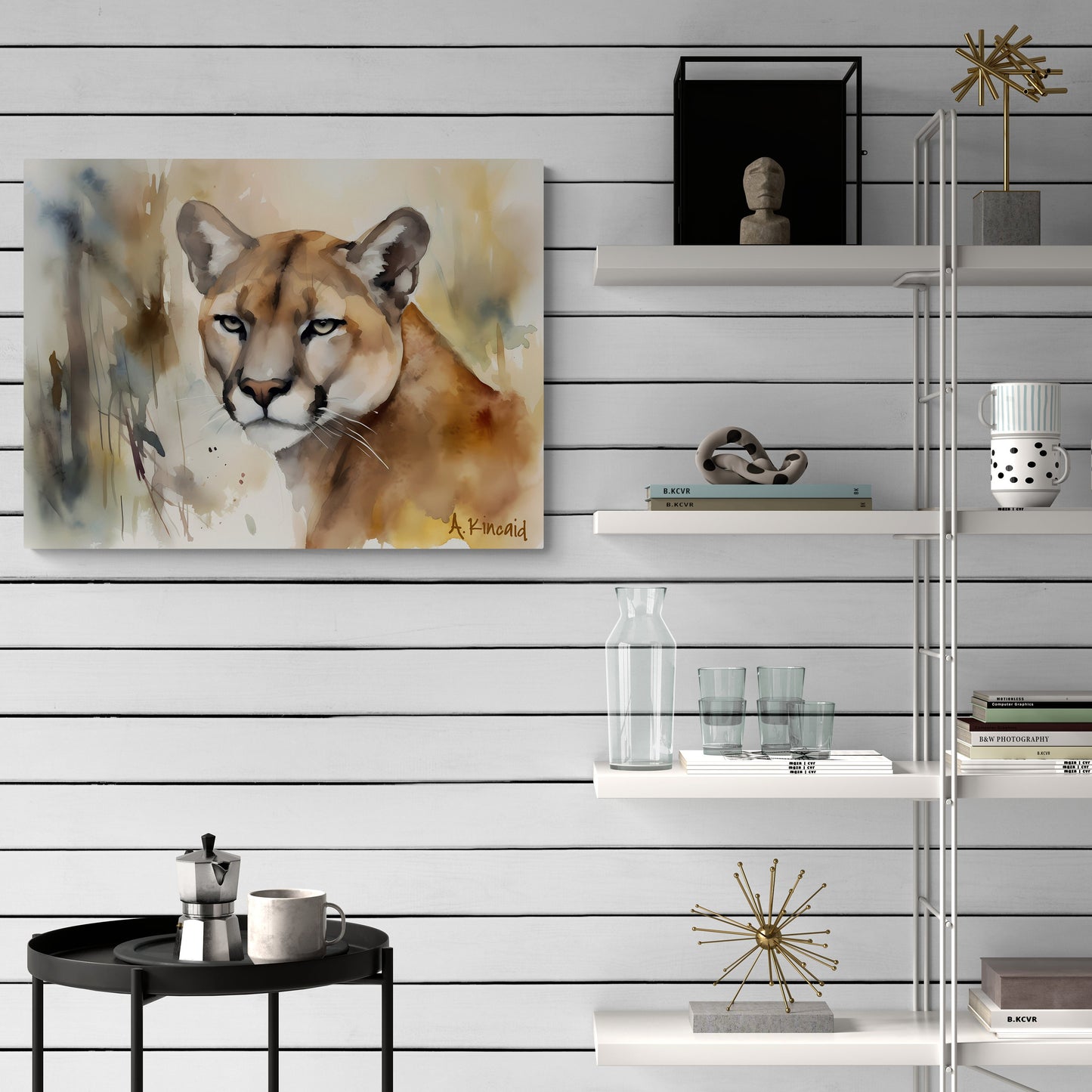 Mountain Lion Portrait  | Canvas Print | Wildlife Art | Cabin Art | Forest Art | Archer Kincaid