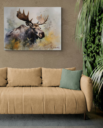 Moose In The Brush #2 | Canvas Print | Wildlife Art | Cabin Art | Forest Art | Archer Kincaid