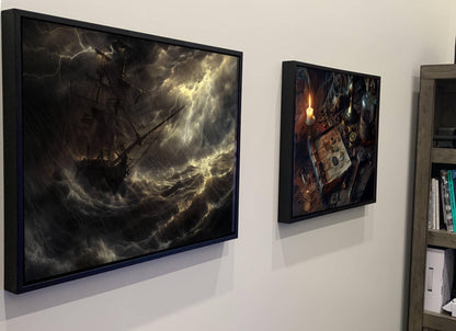 Pirate Ship Severe Storm Canvas, Lightning Tempest Print, Massive Waves Wall Decor, Dramatic Maritime Disaster Painting
