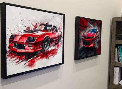 1987 Chevrolet Camaro IROC Z28  Red Canvas Print | Vintage Auto Wall Art Decor | Retro Muscle Car | Car Lovers Poster Gift