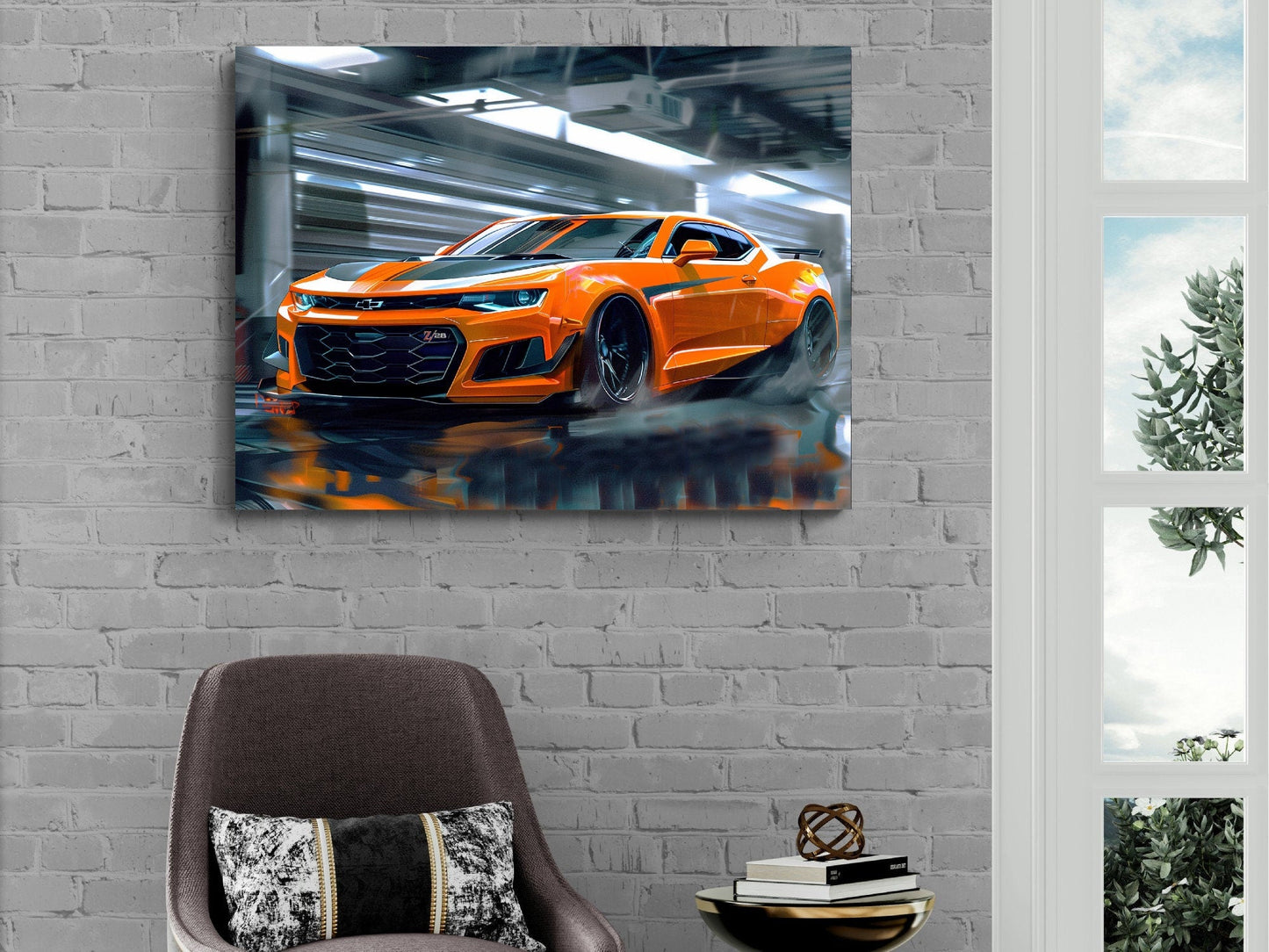 2023 Chevrolet Camaro Z/28 Canvas Print | Auto Wall Art Decor | Orange/Black SS/RS Retro Muscle Car | Car Lovers Poster Gift | Garage Office