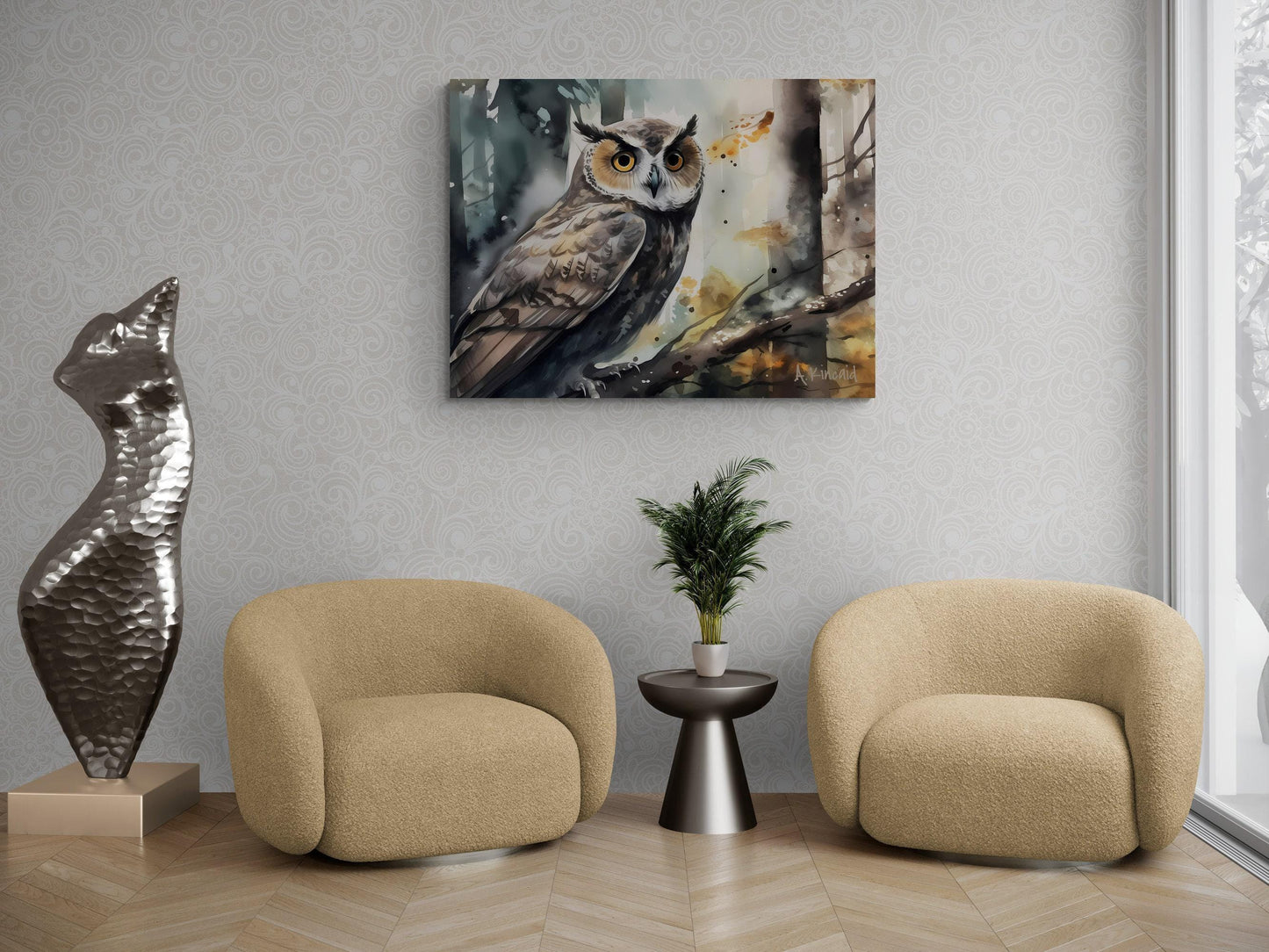 Owl | Canvas Print | Wildlife Art | Artful Watercolor Owl | Archer Kincaid | Forest Art
