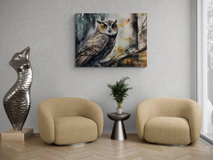 Owl | Canvas Print | Wildlife Art | Artful Watercolor Owl | Archer Kincaid | Forest Art