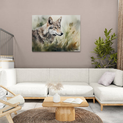Wolf In Grass #1 | Canvas Print | Wildlife Art | Cabin Art | Forest Art | Archer Kincaid