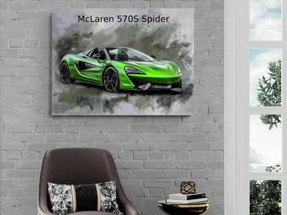 2018 McLaren 570S Spider Green Canvas Print | Red Sports Car Auto Wall Art Decor | New Sports Car | Car Lovers Poster Gift