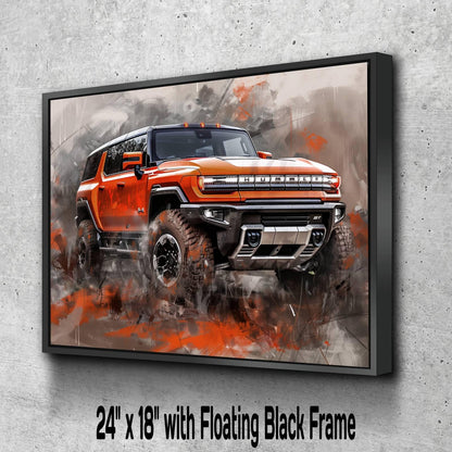 2025 GMC Hummer EV Canvas Print | Auto Wall Art | Orange Painting Modern SUV Electric Vehicle | Car Poster Gift | Garage Office Wallart