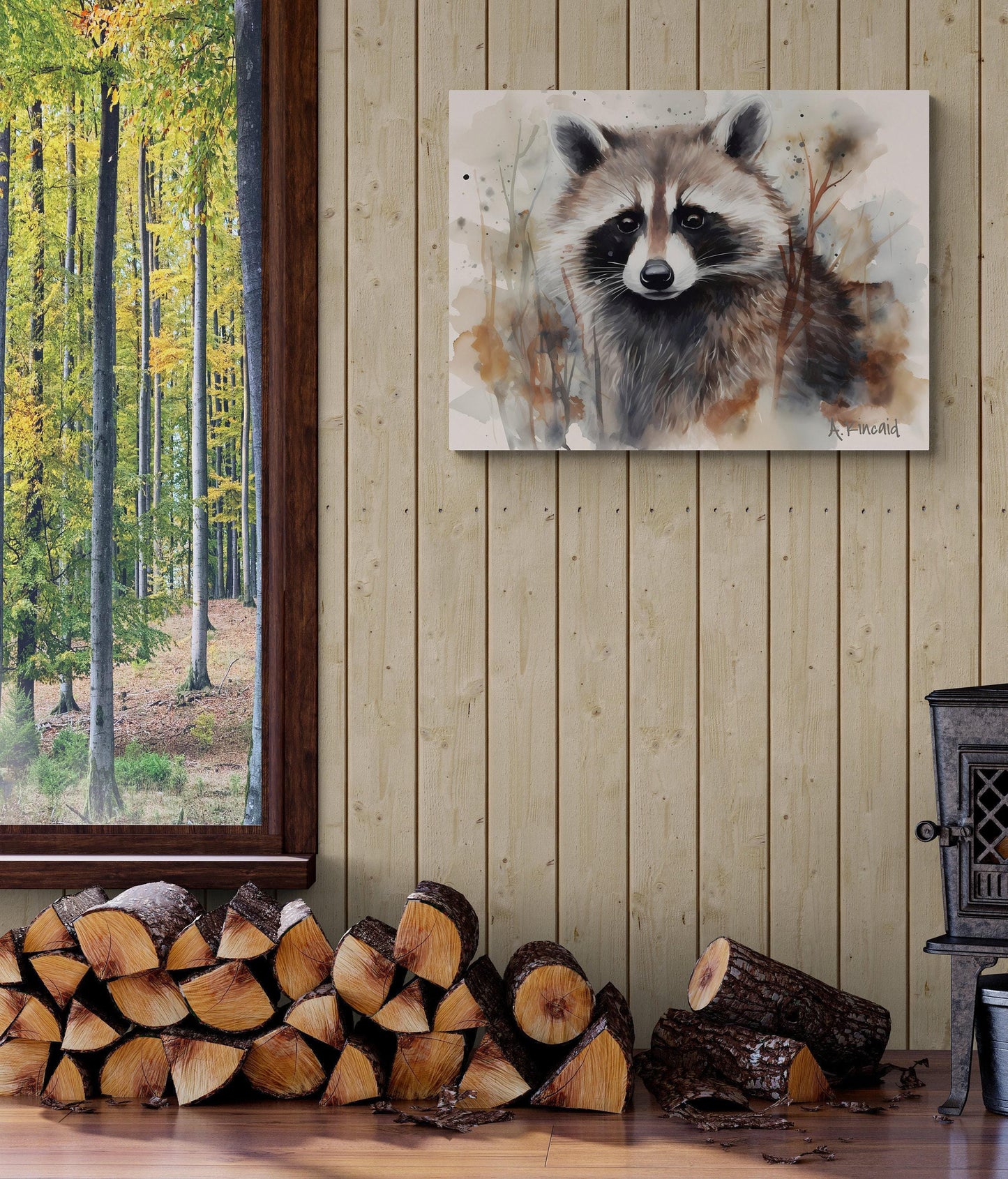 Racoon | Canvas Print | Wildlife Art | Cabin Art | Forest Art | Archer Kincaid | watercolor artful art