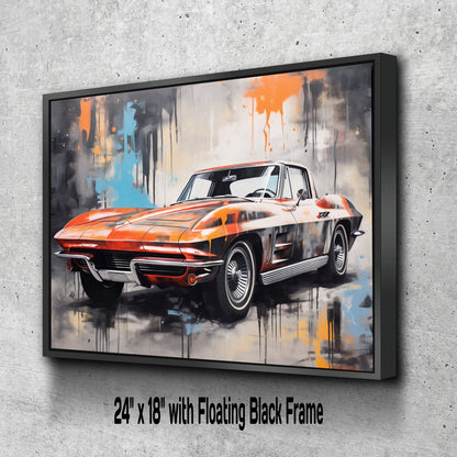 1964 Chevrolet Corvette Classic Car Canvas Print | Vintage Auto Wall Art Decor | Retro Sports Car | Car Lovers Poster Gift C2 Chevy Vette