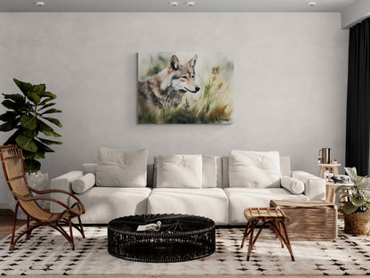 Wolf In Grass #1 | Canvas Print | Wildlife Art | Cabin Art | Forest Art | Archer Kincaid