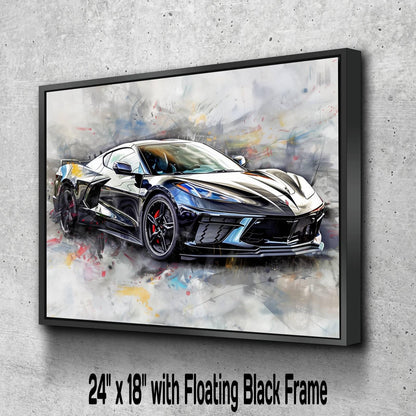 2025 C8 Corvette Canvas Wall Art | Black Chevrolet Sports Car Print | Modern Auto Poster | Car Lover Gift | C8 Vette Decor | Supercar Poster