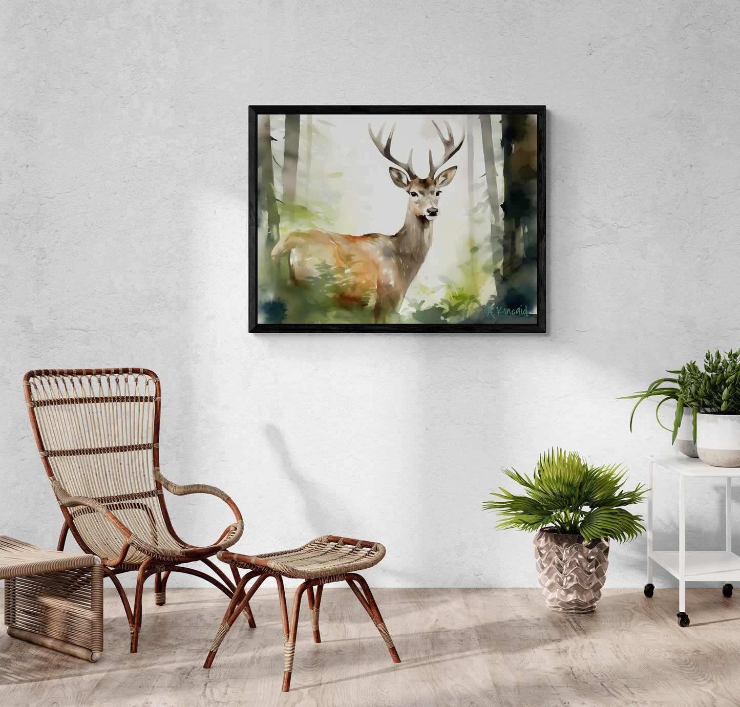 Deer in Forest | Canvas Print | Wildlife Art | Cabin Art | Forest Art | Archer Kincaid | watercolor wallart forest landscape