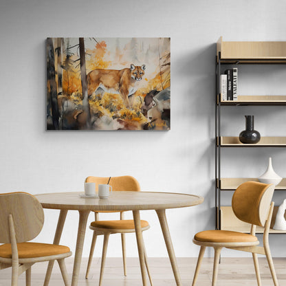 Mountain Lion in Forest  | Canvas Print | Wildlife Art | Cabin Art | Forest Art | Archer Kincaid