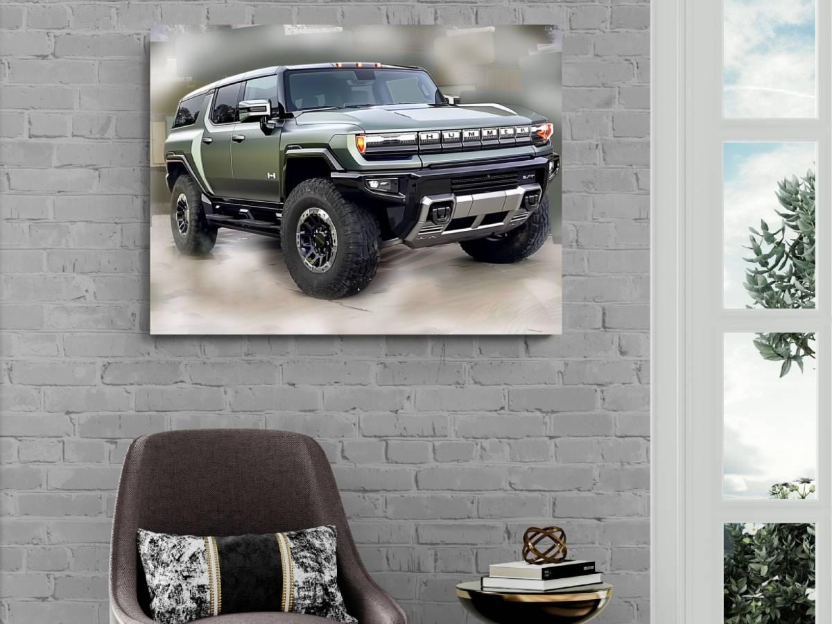 2025 GMC Hummer EV Moonshot Green Canvas Print | Auto Wall Art | Painting Modern SUV Electric Vehicle | Car Poster | Garage Office Wallart