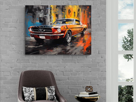 1964 Ford Mustang Classic Car Canvas Print | Vintage Auto Wall Art Decor | Retro Muscle Pony Car | Car Lovers Poster Gift
