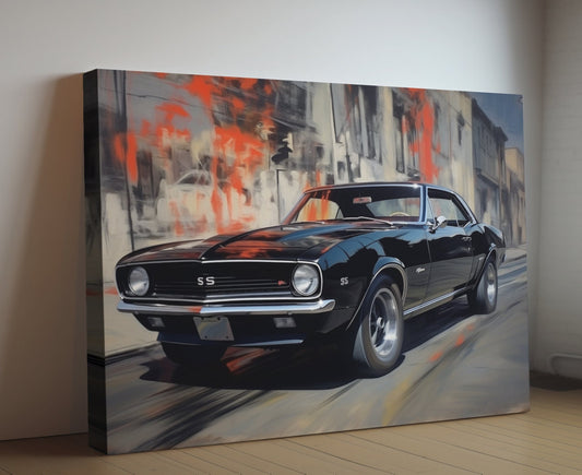 1967 Chevrolet Camaro SS Canvas Print | Vintage Auto Wall Art Decor | Retro Muscle Car | Car Lovers Poster Gift