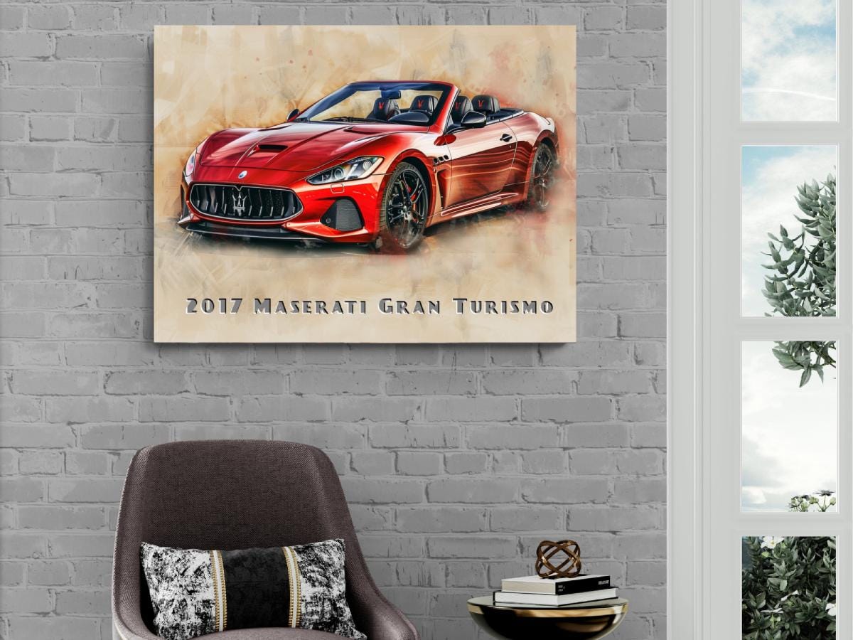 2017 Maserati Gran Turismo Convertible Canvas Print | Hyper Super Car Auto Wall Art Decor || New Car Lovers Poster Gift | Framed Mancave Art